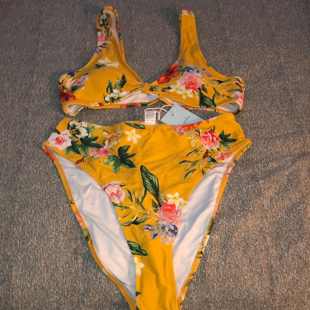Yellow floral high waisted bikini